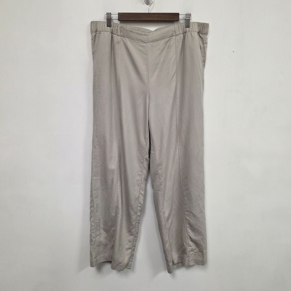 Pure Jill Womens Wide Leg Pull On Tencel Cotton Pants Size L Tan Old Money Work